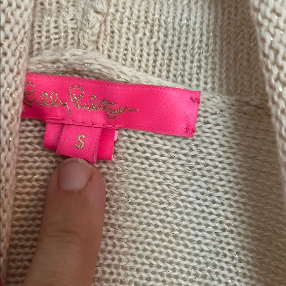 Lilly Pulitzer gold metallic Tatum Cardigan with Tassel Hem size small - Picture 3 of 4